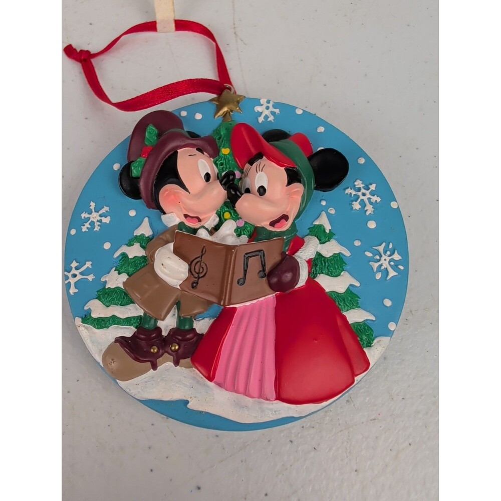 Mickey Minnie Christmas Caroling Ornament Walt Disney World 1996 Double Sided